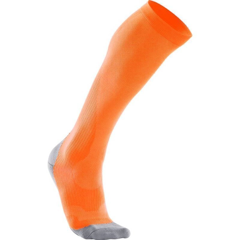 2XU Compression Performance Run Sock Men XS FLURO ORANGE/LIMESTONE GREY