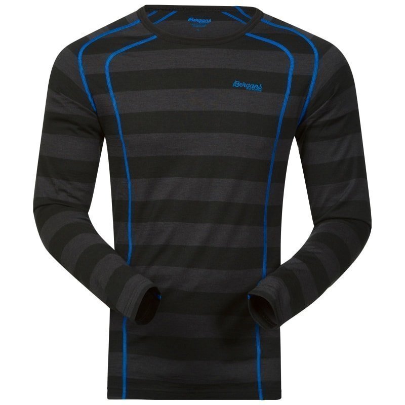 Bergans Fjellrapp Shirt L Black Striped/Athensblue