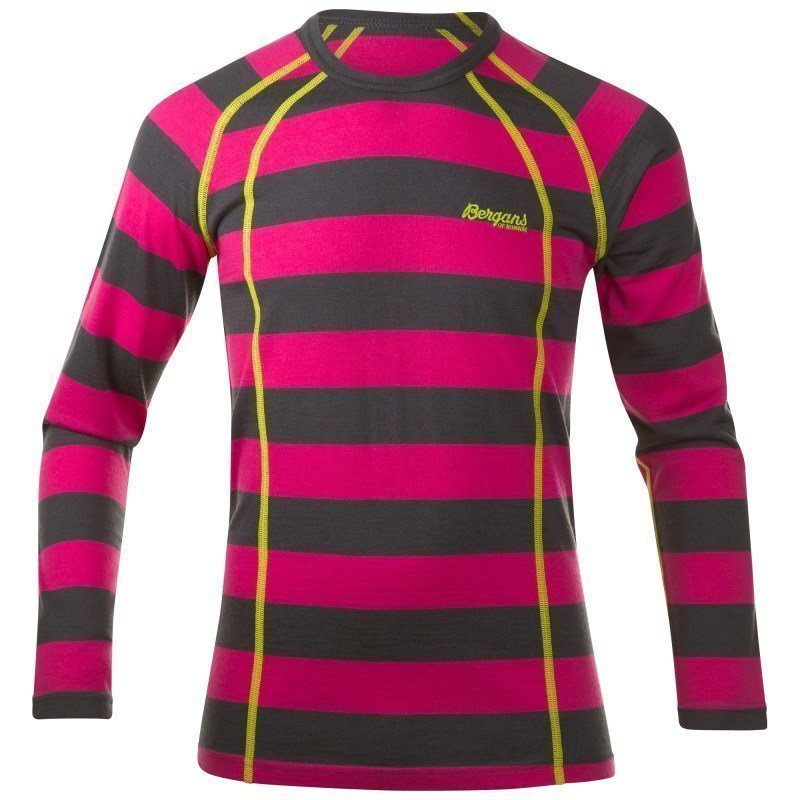 Bergans Fjellrapp Youth Shirt 128 Hot Pink/SolidDkGrey Striped