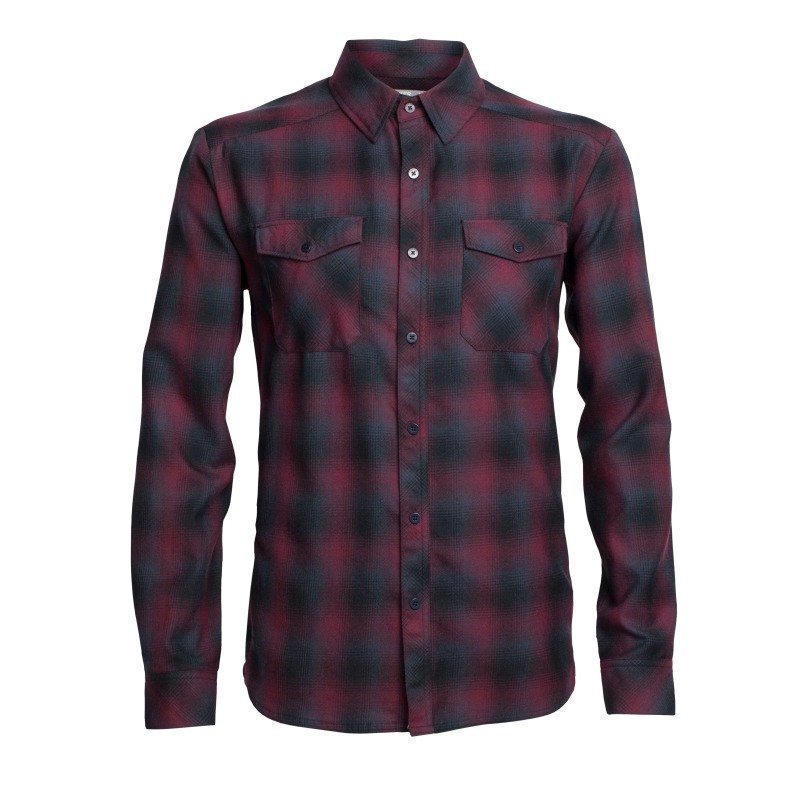 Icebreaker Men's Lodge LS Flannel Shirt L Redwood/Stealth/Black