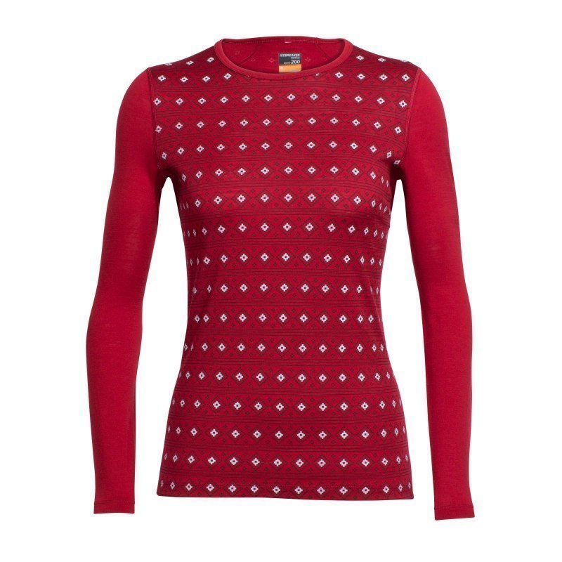 Icebreaker Women's Oasis LS Crewe L Oxblood/Snow/Oxblood