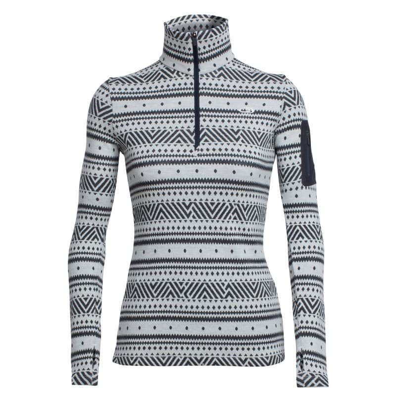 Icebreaker Women's Vertex LS HZ Icon Fairisle L Snow/Jet HTHR/Snow