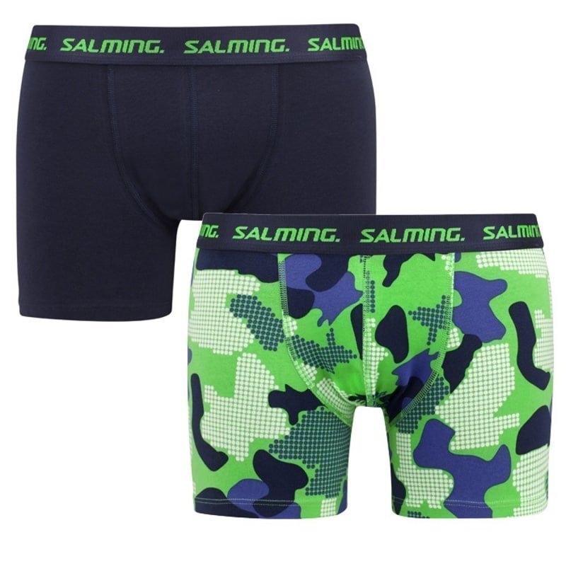 Salming Lansdowne boxer 2-pack L Solid Navy + Green/Blue