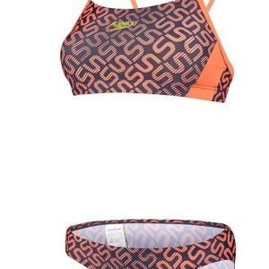 Speedo Monogram Allover 2p Medium Leg uimapuku W naisten uimapuku tumman sininen/punainen